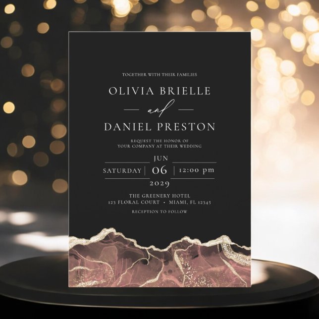 Blush Neutral Gold Agate Elegant Modern Wedding Invitation (Creator Uploaded)