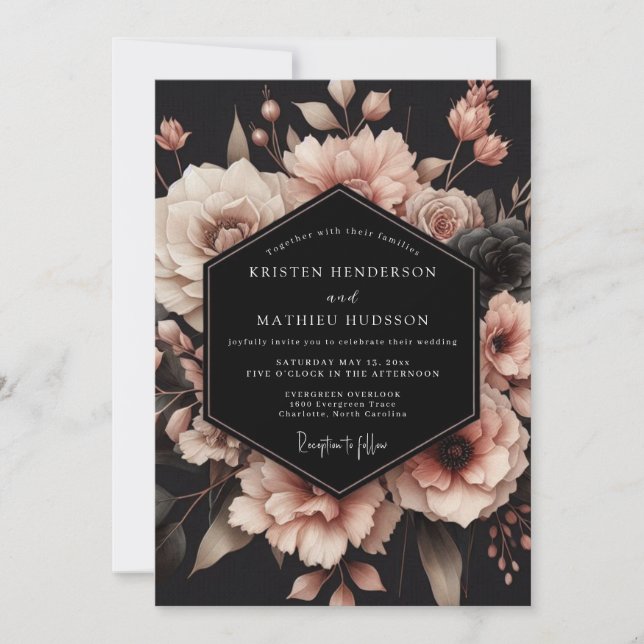 Blush Noir Bloom Wedding Invitation (Front)