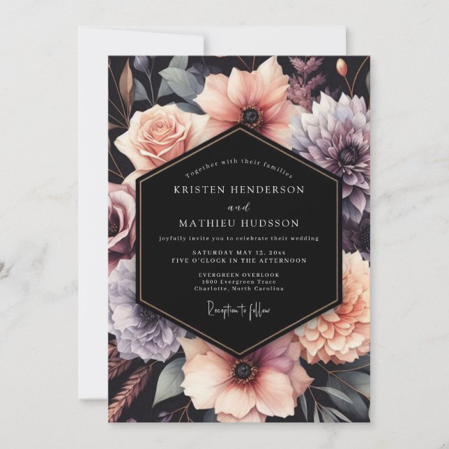 Blush Noir Floral Wedding Invitation (Front)