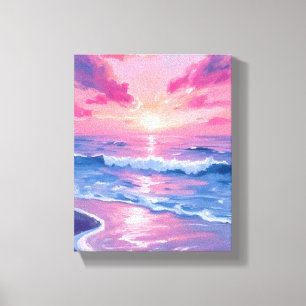 Blush Ocean Sunset Waves Watercolor Canvas Print