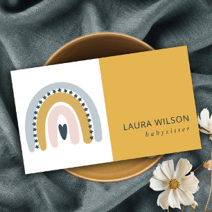 BLUSH OCHRE NAVY SCANDI HEART RAINBOW BABYSITTER BUSINESS CARD