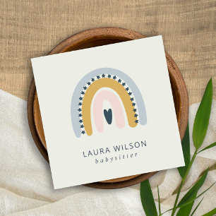 BLUSH OCHRE NAVY SCANDI HEART RAINBOW BABYSITTER SQUARE BUSINESS CARD