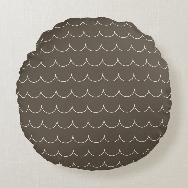 Blush & Olive Scallop Geometric Pillow - Round (Front)