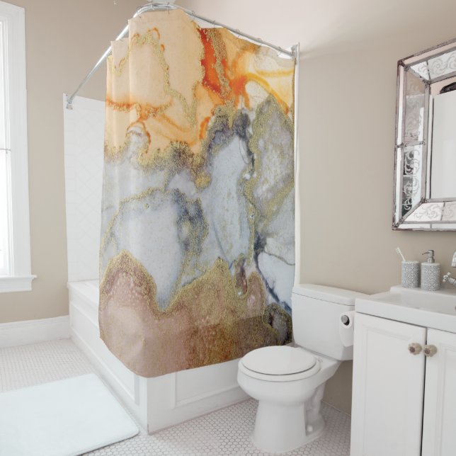 Blush Orange Grey Gold Shower Curtain (In Situ)