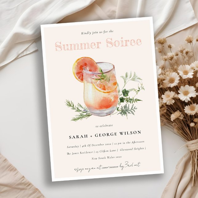 Blush Orange Summer Soiree Cocktail Pool Party Invitation (Creator Uploaded)