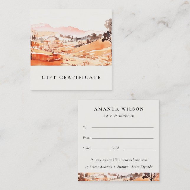 Blush Orange Watercolor Mountain Gift Certificate  (Front/Back)