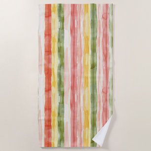 Blush Orange Yellow Green Stripes   Beach Towel