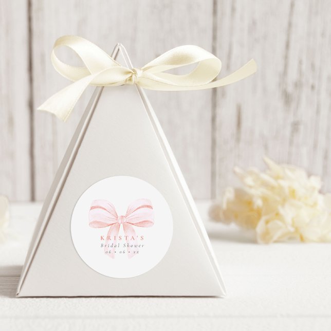 Blush Oversize Bow Bridal Shower Favour Classic Round Sticker (Creator Uploaded)