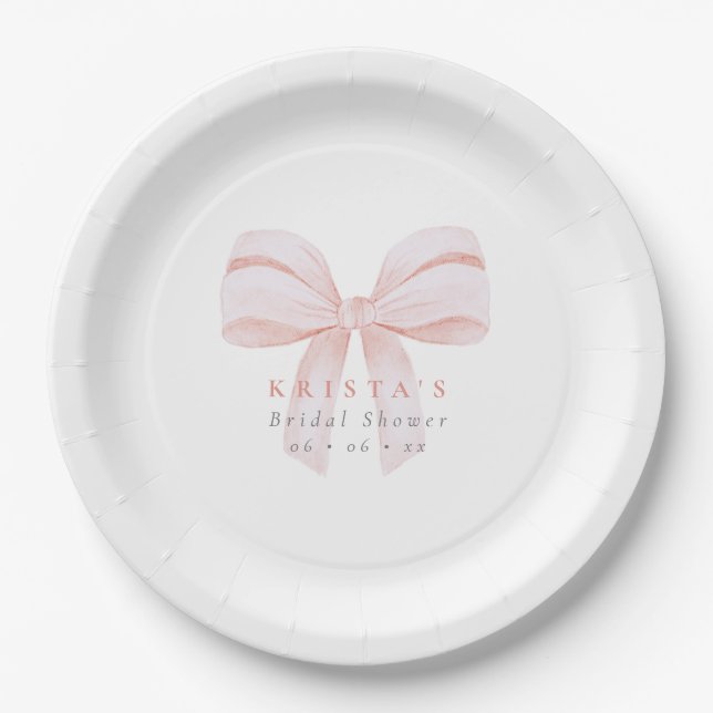 Blush Oversize Bow Bridal Shower Paper Plate (Front)