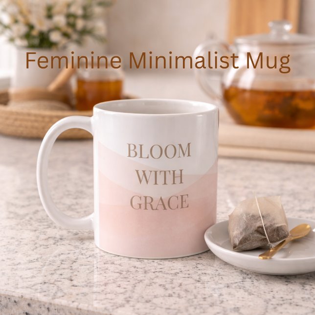 Blush Painted Bloom Classic Mug, 11 oz Coffee Mug (A blush painted finish with taupe serif text adds quiet detail to daily coffee moments.)