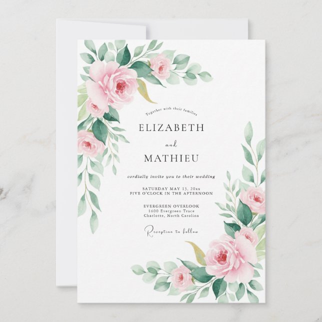 Blush Painted Blossom Wedding Invitation (Front)