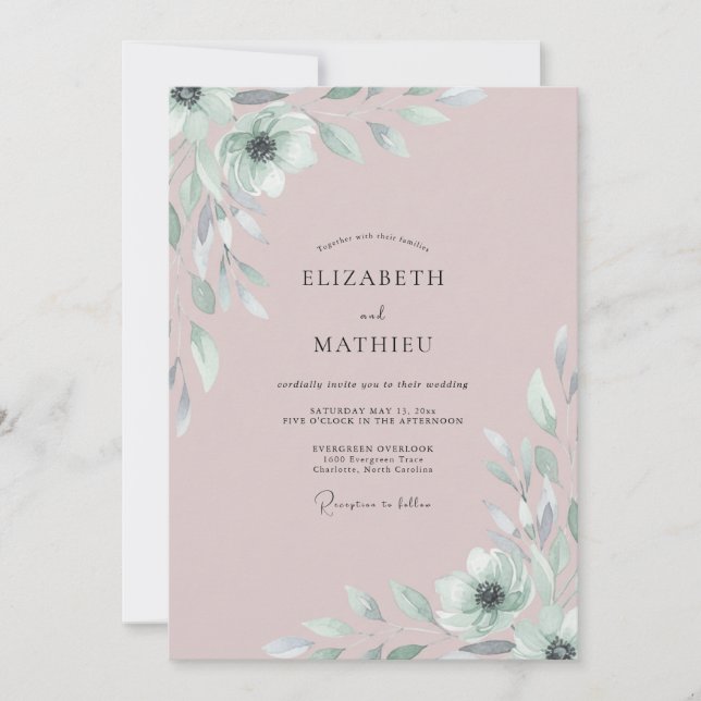 Blush Painted Foliage Wedding Invitation (Front)