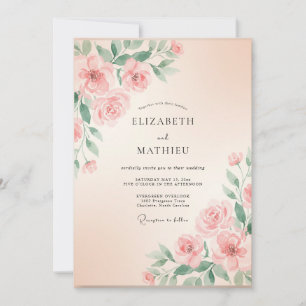 Blush Painted Rose Wedding Invitation