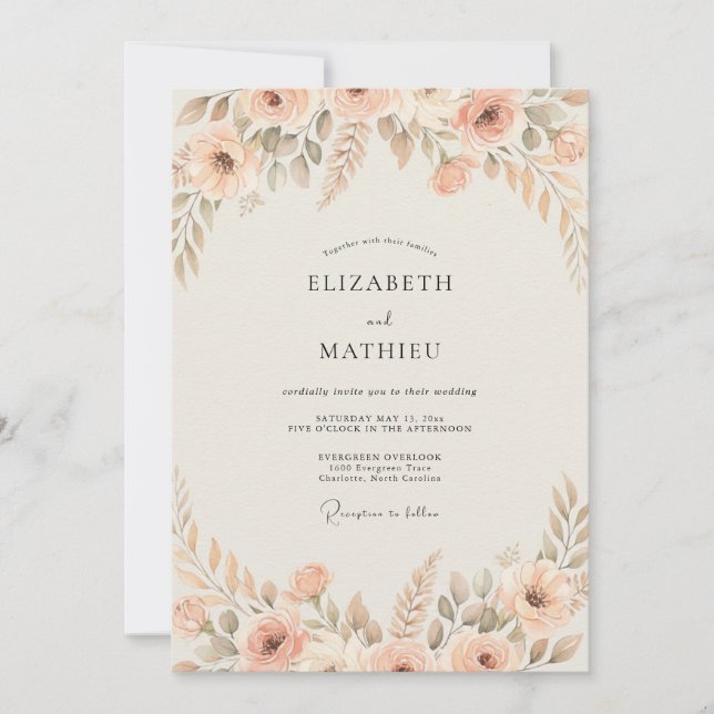 Blush Painted Wildflower Wedding Invitation (Front)