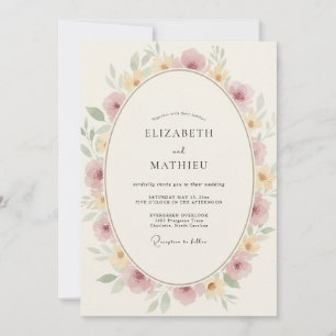 Blush Pale Gold Floral Wedding Invitation