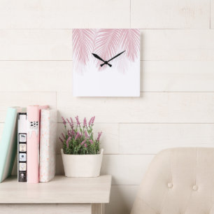 Blush Palm Leaves Finesse 2 #tropical #art Square Wall Clock