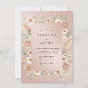 Blush Pampas Grass Eucalyptus Wedding Invitation