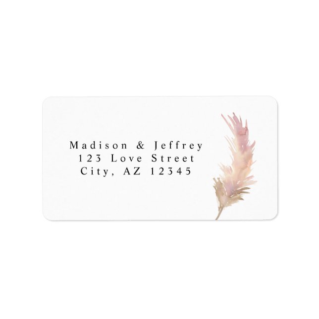 Blush Pampas Grass Minimalist Wedding Address Label (Front)