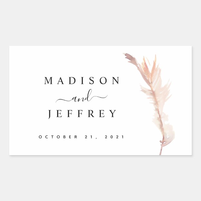 Blush Pampas Grass Minimalist Wedding Rectangular Sticker (Front)