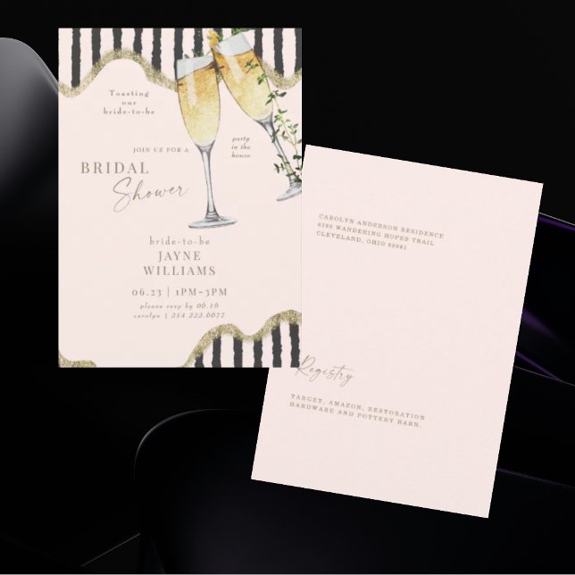 Blush Party in the House Champagne Toast Bridal Invitation (Creator Uploaded)