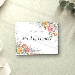 Blush Pastel Floral Be My Maid of Honour Invitation Postcard