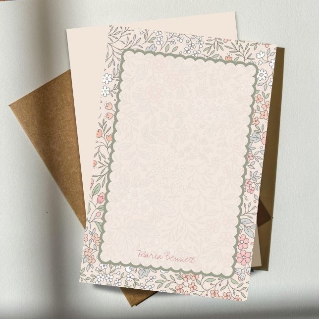 Blush Pastel Floral Monogram Stationery Paper  (Creator Uploaded)
