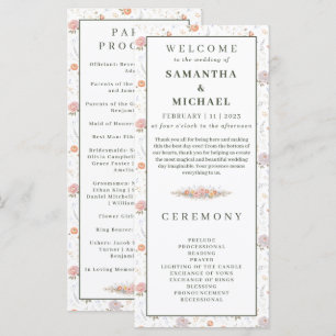 Blush Pastel Flowers Tiny Floral Wedding Program Menu