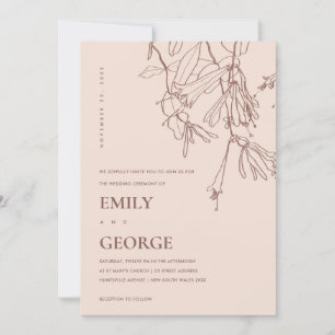 BLUSH PASTEL LINE DRAWING FLORAL WEDDING INVITE