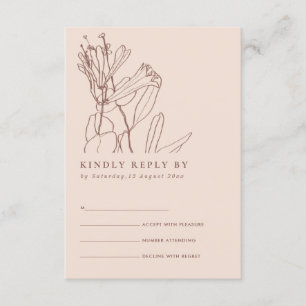 BLUSH PASTEL LINE DRAWING FLORAL WEDDING RSVP ENCLOSURE CARD
