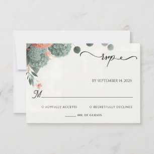 Blush pastel Peach Mint Moss Sage Green Wedding RSVP Card