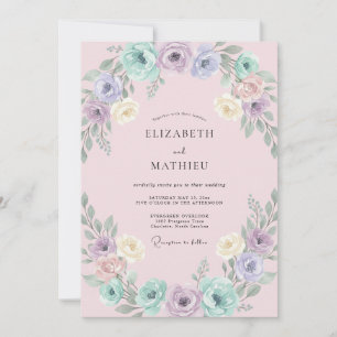 Blush Pastel Wreath Wedding Invitation
