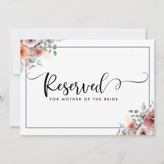 Blush, Peach and Dusty Blue Floral Reserved Card (Front)