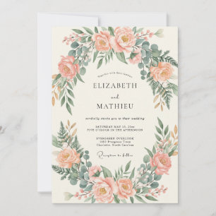 Blush Peach Arch Eucalyptus Wedding Invitation