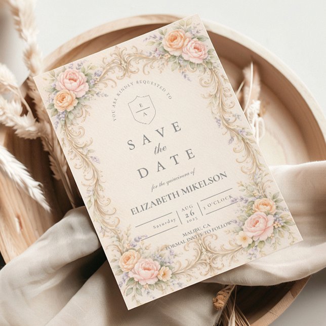 Blush Peach Baroque Quinceañera Save The Date (Creator Uploaded)