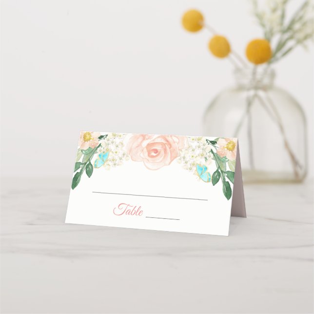 Blush Peach Blossom Flowers Wedding Place Card (Front)
