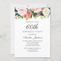 Blush Peach Botanical Floral 60th Birthday