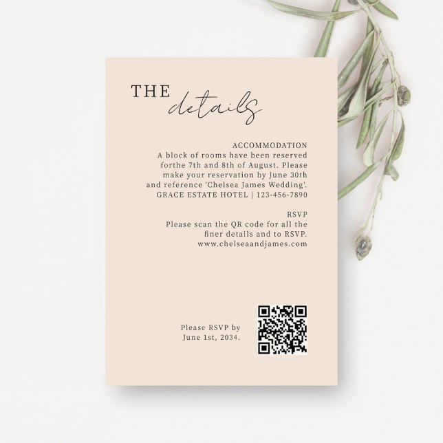 Blush Peach | Chic Minimal Wedding QR Code Enclosure Card (Creator Uploaded)
