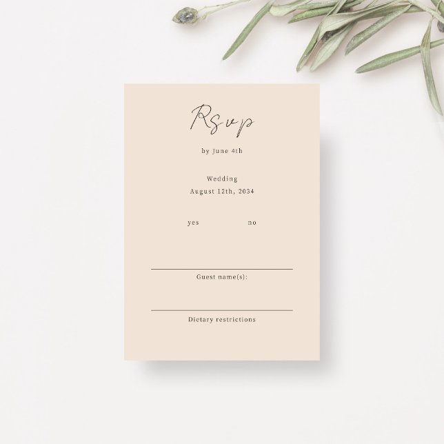 Blush Peach | Chic Minimalist Wedding RSVP Enclosure Card (Creator Uploaded)