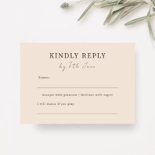 Blush Peach Chic Minimalist Wedding RSVP Enclosure Card