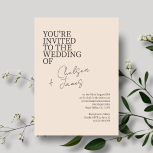Blush Peach Chic Script Minimalist Wedding Invitation