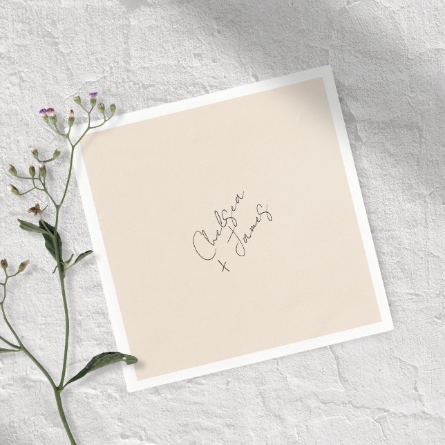 Blush Peach | Chic Script Minimalist Wedding  Napkin (Creator Uploaded)