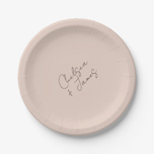 Blush Peach   Chic Script Minimalist Wedding  Paper Plate