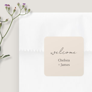 Blush Peach Chic Script Welcome Wedding Square Sticker