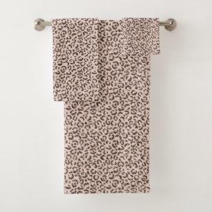 Blush Peach Chocolate Brown Leopard Glitter        Bath Towel Set