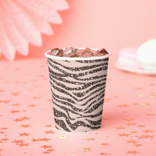 Blush Peach Chocolate Brown Zebra Print Glitter    Paper Cups