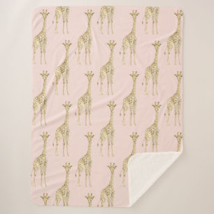 Blush Peach Cute Giraffes Sherpa Blanket