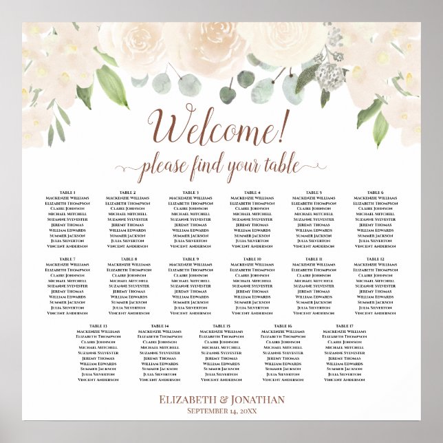Blush Peach Floral 17 Table Wedding Seating Chart (Front)