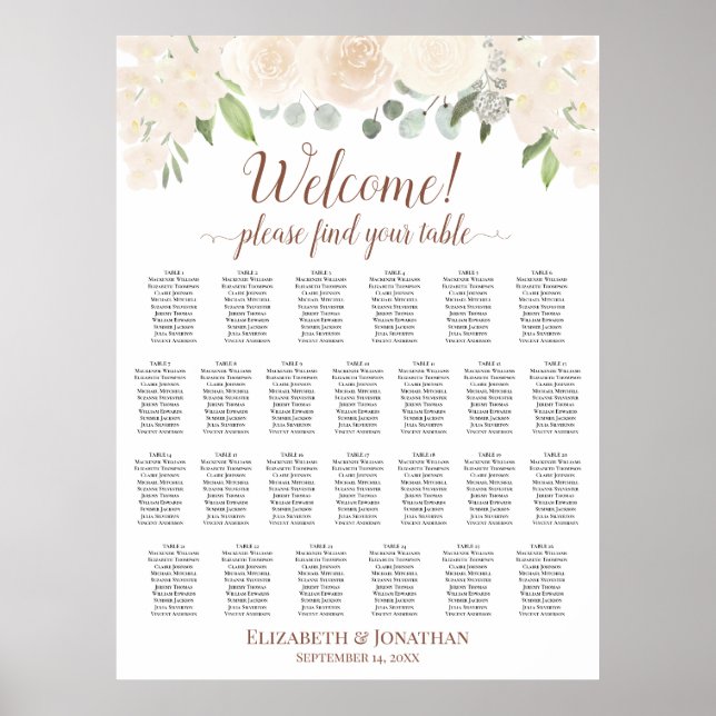 Blush Peach Floral 26 Table Wedding Seating Chart (Front)