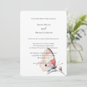 Blush Peach Floral Butterfly Wedding Invitation