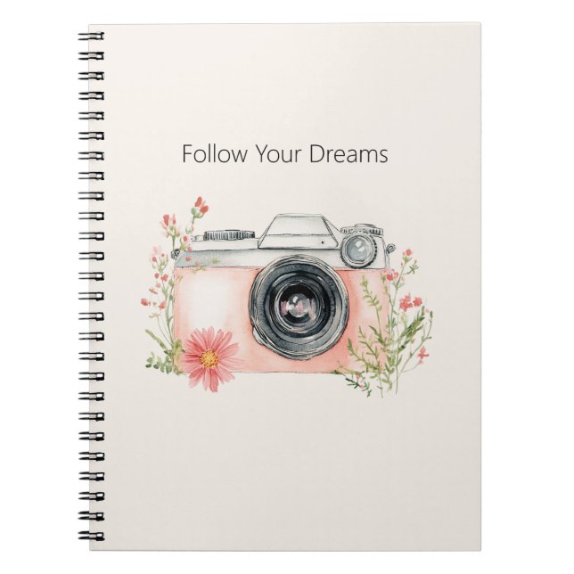 Blush Peach Floral Camera Dreams Notebook (Front)